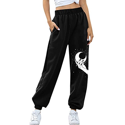 Schwarz Jogginghose Damen Lang Freizeithose Sporthose Trainingshose Elegant Stoffhose Gefütterte Yogahose für Frauen Teenager Mädchen Damen Vintage Drachen Bedrucken Outdoor Taschen Sweatpant von Ainiyo