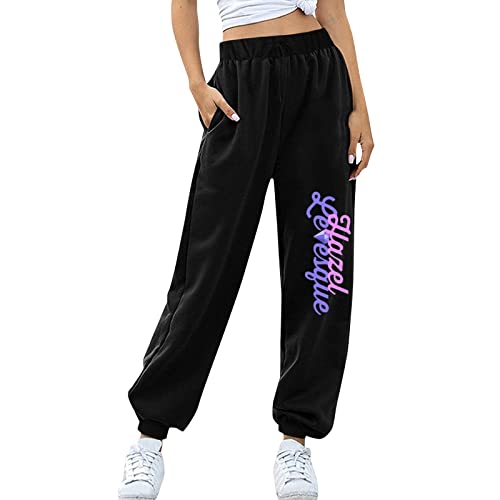 Schwarz Jogginghose Damen Lang Freizeithose Sporthose Trainingshose Elegant Stoffhose Gefütterte Yogahose für Frauen Teenager Mädchen Damen Vintage Drachen Bedrucken Outdoor Taschen Sweatpant von Ainiyo