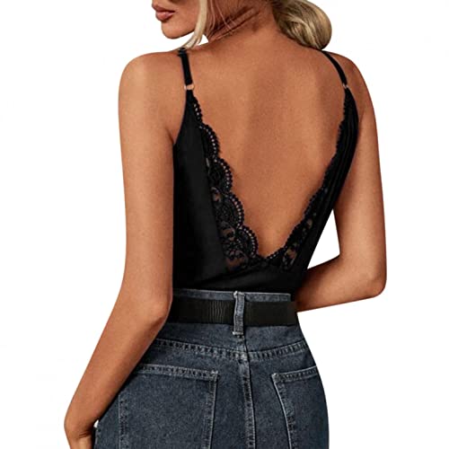 Tank Tops Damen Rückenfrei Lace Sexy ärmellose Spitze Bluse T-Shirt Pullover Frauen Lose Hemd BH Oberteile Unterhemden BH-Hemden Slim Fit Aushöhlen Hemdbluse von Ainiyo