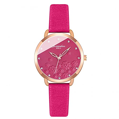 Uhr Damen Armbanduhr Damenuhren Quarzuhr Watch für Frauen Damen, Damen Quarz-Armbanduhren Lederband Armband Spin Watch Mädchenuhr Damenuhr Pink von Ainiyo