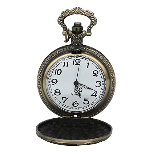 Uhren Herren Taschenuhr Sportwagenmuster Vintage Uhr mit Kette für Männer und Frauen Analog Quarz Stahl Herrenuhr Römische Ziffern Skala Mechanische Zarte Bewegung Zifferblat Edelstahl Kettenuhr von Ainiyo