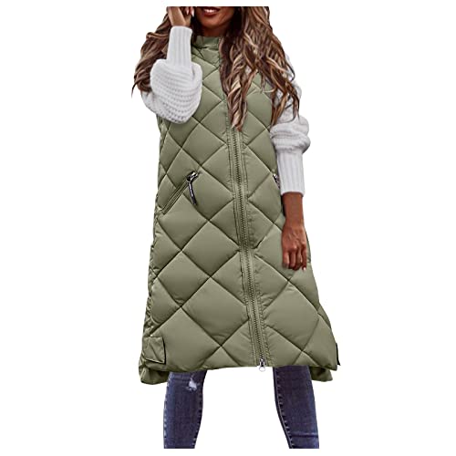 Weste Damen Lang Daunenweste Damen Lang Wintermantel Vest mit Kapuze Weste Mantel Ärmellose Warmer Daunenmantel mit Taschen Steppweste Damen Daunenjacke Steppjacke Outdoor Lange Outwear Winterjacke von Ainiyo