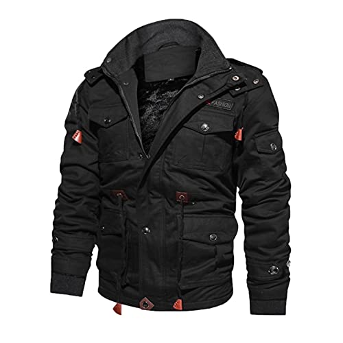 Winterjacke Herren Warm Gefüttert Jacke Cargo Winterparka Militär Jacke für Herren Outdoorjacke Übergangsjacke Baumwolle Männer Freizeit Plus Size Reißverschluss Multi-Pocket Revers Mantel von Ainiyo