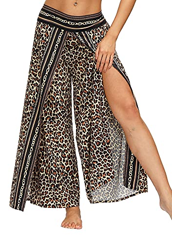 Ainuno Boho Pants Wide Leg Palazzo Hose mit Schlitzen für Damen Flowy Hippie Dünn - - Large-X-Large von Ainuno