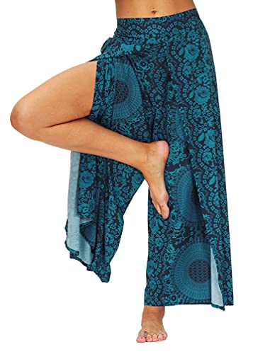 Ainuno Boho Pants Wide Leg Palazzo Pants with Slits for Women Flowy Hippie Pants Thin, Comfy Blue, Large-X-Large von Ainuno