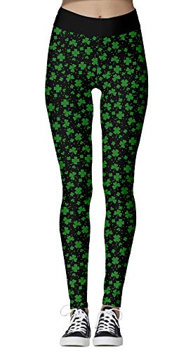 Ainuno St Patricks Day Leggings, Kleeblatt-Leggings für Frauen Irish Saint Strumpfhose - Schwarz - Mittel von Ainuno