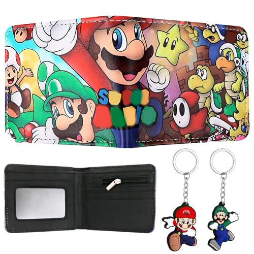 Cartoon Geldbörse mit Schlüsselanhänger Kinder, Super Bro Portemonnaie Anime Brieftasche Kids, Cartoon Geldbeutel altbare Geldtasche Slim Portemonnaie, Geburtstagsgeschenk für Jungen Teenager Mädchen von Ainvliya