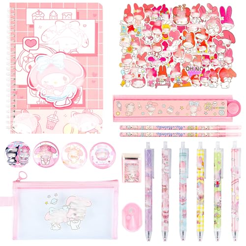 Mel-dy Schreibwarene Set, Cartoon Schulbedarf Bürobedarf mit Notizbücher Stiften Stickers Federmäppchen, Niedlich Geschenk zur Einschulung für Kinder von Ainvliya