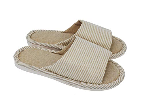 Bequemer beiläufiger Baumwollflachs-Anti-RutschSlipper der Frauen und der Männer Innen- und Gebrauch im Freien(37/38 EU,Beige) von AioTio