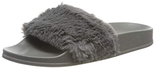 AioTio Damen Flip Flop Kunstpelz Slipper Fuzzy Fluffy Comfy Sliders Offene Zehe(EU 40 Grua) von AioTio