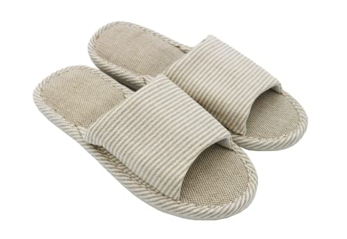 AioTio Frauen und Männer Cotton Flachs Casual weiches Licht offene Zehe Hausschuhe Bequeme und atmungsaktive Hausschuhe Anti-Rutsch für Indoor und Outdoor (36/37 EU,Beige) von AioTio