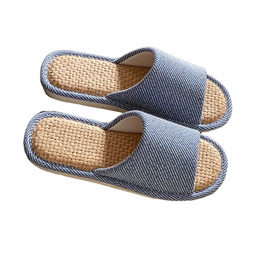 AioTio Gemütlich Leinen Hausschuhe für den Innenbereich – Atmungsaktiv und komfortabel Pantoffeln(Marineblau,40/41 EU) von AioTio
