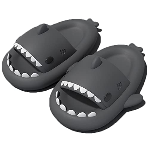 AioTio Hai Hausschuhe Damen Badelatschen Herren Weiche Dicke Sohle Bequeme Rutschfeste Dusch und Badeschuhe Hai Schlappen Strand Sandalen Cozy Shark Slides Slippers(Schwarz, 40/41 EU) von AioTio