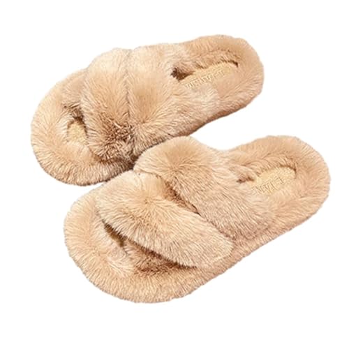 AioTio Hausschuhe Damen Plüsch Bequem Memory-Schaum Hausschuhe Schlafzimmer Flauschig Slide-Schuhe Rutschfeste Hausschuhe Damen für Drinnen(Aprikose,36EU) von AioTio