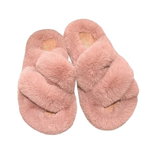 AioTio Hausschuhe Damen Plüsch Bequem Memory-Schaum Hausschuhe Schlafzimmer Flauschig Slide-Schuhe Rutschfeste Hausschuhe Damen für Drinnen(Rosa,38EU) von AioTio
