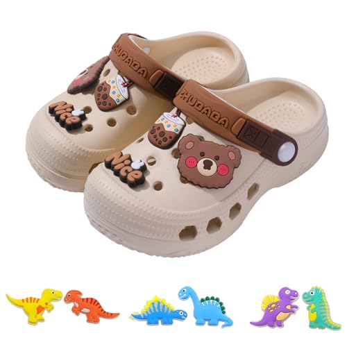 AioTio Kinder Clogs Jungen Mädchen leicht rutschfest atmungsaktiv schnelltrocknend für drinnen Strand Pool Garten(Bären Kaki26/27EU) von AioTio