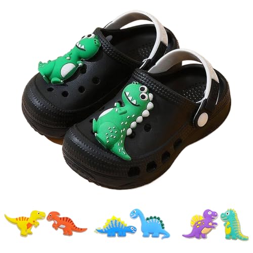 AioTio Kinder Clogs Jungen Mädchen leicht rutschfest atmungsaktiv schnelltrocknend für drinnen Strand Pool Garten(Dinosaurier Schwar24/25EU) von AioTio