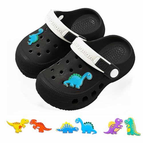 AioTio Kinder Clogs Jungen Mädchen leicht rutschfest atmungsaktiv schnelltrocknend für drinnen Strand Pool Garten（Kleiner Dinosaurier Schwarz28/29EU） von AioTio