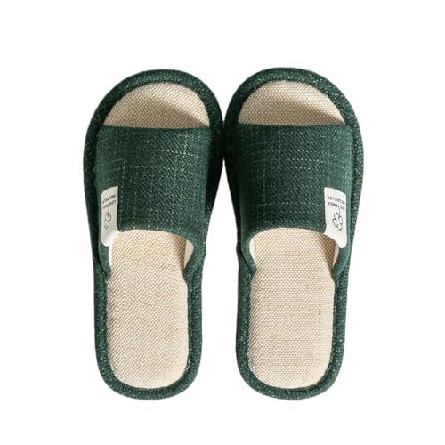 AioTio Leinen Hausschuhe Weiche für den Innenbereich Damen Herren Hausschuhe Anti-Rutsch Komfortabel Pantoffeln(Grün,38/39EU) von AioTio