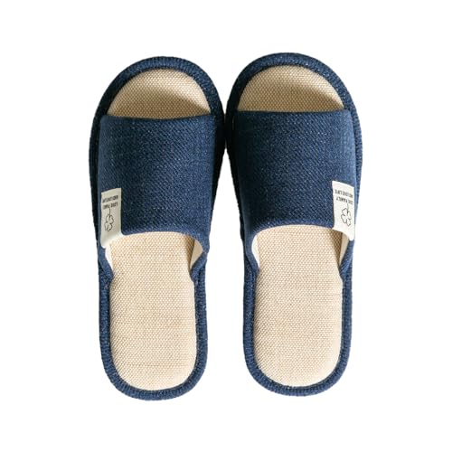 AioTio Leinen Hausschuhe Weiche für den Innenbereich Damen Herren Hausschuhe Anti-Rutsch Komfortabel Pantoffeln(Marineblau,44/45EU) von AioTio