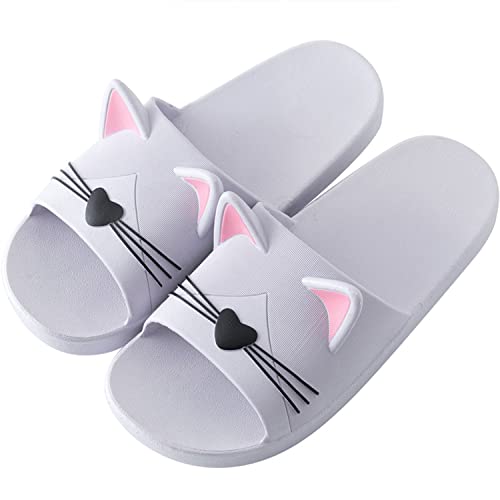 AioTio Katzen Schlappen Pantoffel Damen Bequem Rutschfeste Badelatschen Mädchen Weich Slipper (36/37EU) Hellviolett von AioTio