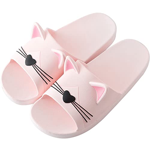 AioTio Katzen Schlappen Pantoffel Damen Bequem Rutschfeste Badelatschen Mädchen Weich Slipper (38/39EU) Pink von AioTio