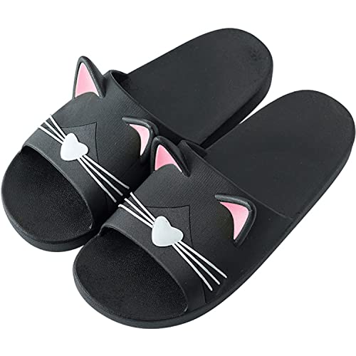 AioTio Katzen Schlappen Pantoffel Damen Bequem Rutschfeste Badelatschen Mädchen Weich Slipper (40/41EU) Schwarz von AioTio