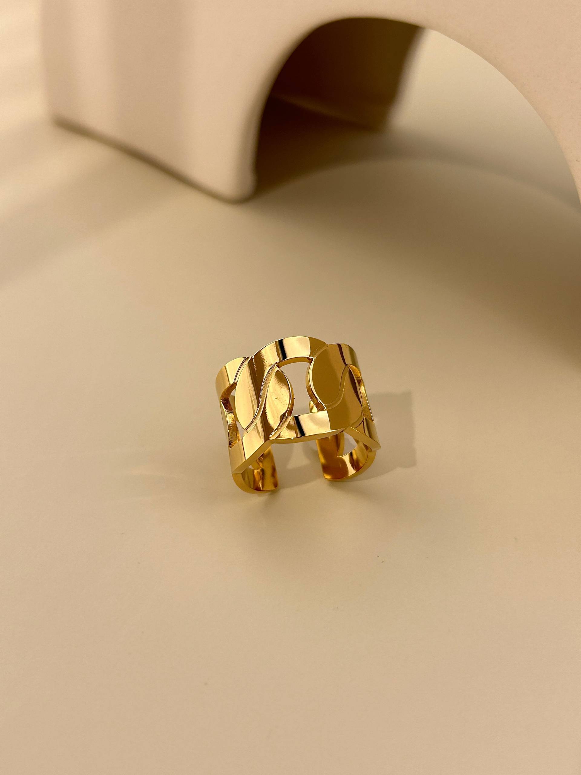 Verstellbarer Edelstahlring Mit Großem, Dickem, Glattem Glied in Gold von Aioliolivebijoux