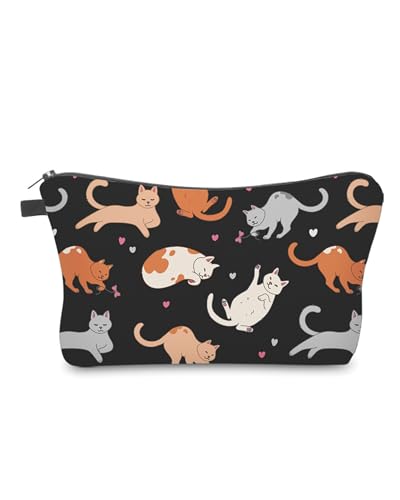 Aiphamy Niedliche Reise-Make-up-Tasche, Kosmetiktasche, kleine Tasche, Geschenk für Damen, Katze schwarz, Casual von Aiphamy