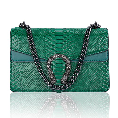 Aiqudou Crossbody Clutch und Umhängetasche für Damen – modische Schlangen-Druck-Kette, Geldbörse, luxuriöse Leder-Schultertaschen, A-Pop-Grün Aiqudou Crossbody Clutch und Umhängetasche für Damen – modische Schlangen-Druck-Kette, Geldbörse, luxuriöse Leder-Schultertaschen, A-Pop-Grün von Aiqudou