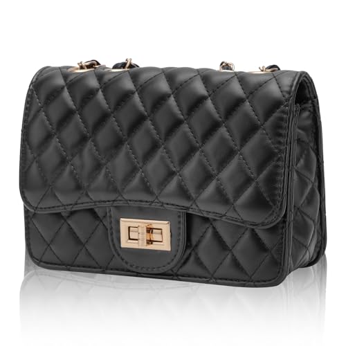Aiqudou Gesteppte Umhängetasche für Damen, Leder, kleine Kette, quadratische Geldbörse (X-Schwarz) von Aiqudou