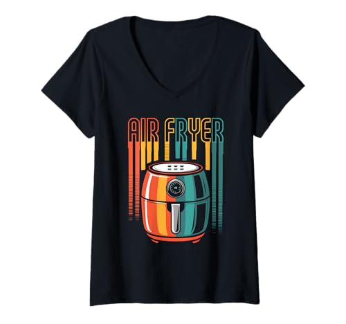 Damen Heißluftfritteuse Retro T-Shirt mit V-Ausschnitt von Air Fryer Design