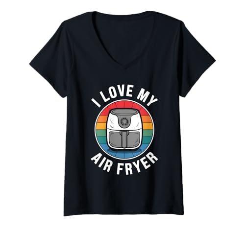 Damen Ich liebe meine Heißluftfritteuse Retro T-Shirt mit V-Ausschnitt von Air Fryer Design
