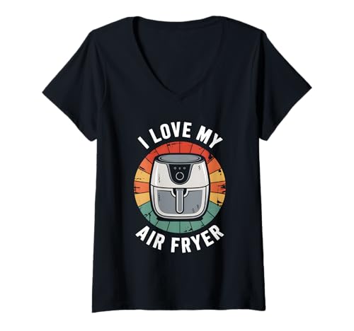 Damen Ich liebe meine Heißluftfritteuse Retro T-Shirt mit V-Ausschnitt von Air Fryer Design