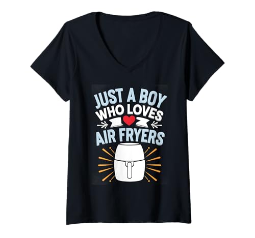Damen Nur ein Junge, der Heißluftfritteuse liebt T-Shirt mit V-Ausschnitt von Air Fryer Design