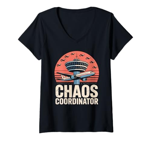 Damen Chaos-Koordinator Funny Air Traffic Control ATC T-Shirt mit V-Ausschnitt Damen Chaos-Koordinator Funny Air Traffic Control ATC T-Shirt mit V-Ausschnitt von Air Traffic Controllers Airport Crew