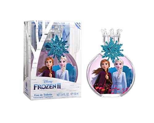 Frozen II Parfüm für Kinder: Eau de Toilette im schönen Glasflakon, Glitzer Schneeflocke und Krönchenverschluss mit Anna & Elsa, Duft für Mädchen (100ml) von Air-Val International