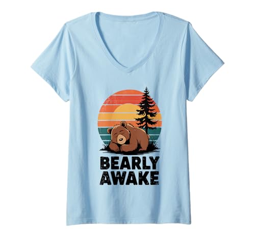 Damen Bärer wacher Schlafbär Vintage T-Shirt mit V-Ausschnitt von AirBear