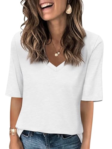 AirMood Damen-T-Shirt, V-Ausschnitt, Sommer, lässig, halbe Ärmel, lockere Passform, T-Shirt, weiß, XXL AirMood Damen-T-Shirt, V-Ausschnitt, Sommer, lässig, halbe Ärmel, lockere Passform, T-Shirt, weiß, XXL von AirMood