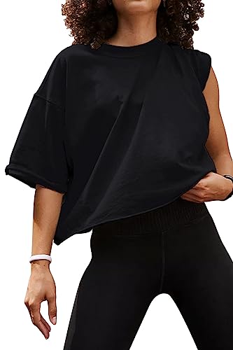 AirMood Oversize Workout Crop T-Shirt Tops Oversized Casual, Schwarz, S von AirMood