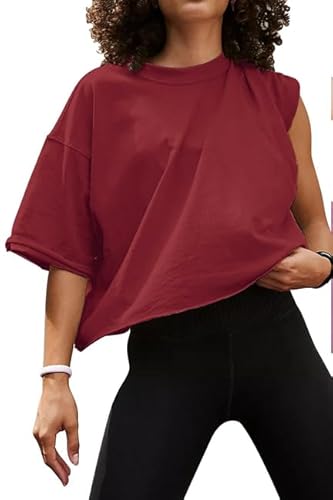 AirMood Oversize Workout Crop T-Shirt Tops Oversized Casual, burgunderfarben, M von AirMood