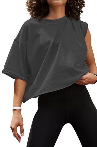 AirMood Oversize Workout Crop T-Shirt Tops Oversized Casual, dunkelgrau, XL von AirMood