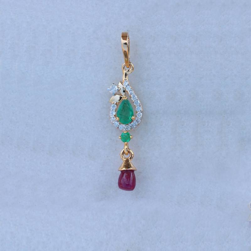 Smaragd Rubin Anhänger 18K Gold Pave Diamant Halskette von AiraJoyas