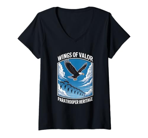 Damen Fallschirmjäger Eagle Heritage Military Veteran Patriot Pride T-Shirt mit V-Ausschnitt Damen Fallschirmjäger Eagle Heritage Military Veteran Patriot Pride T-Shirt mit V-Ausschnitt von Airborne Eagle History Buff Veteran CollectionBul
