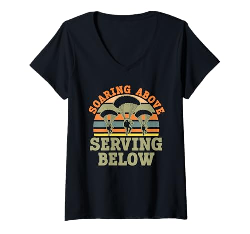 Damen Fallschirmjäger Fallschirmjäger Fallschirmspringen Fallschirmspringen Fallschirmspringen T-Shirt mit V-Ausschnitt Damen Fallschirmjäger Fallschirmjäger Fallschirmspringen Fallschirmspringen Fallschirmspringen T-Shirt mit V-Ausschnitt von Airborne Paratrooper Parachute Skydiving