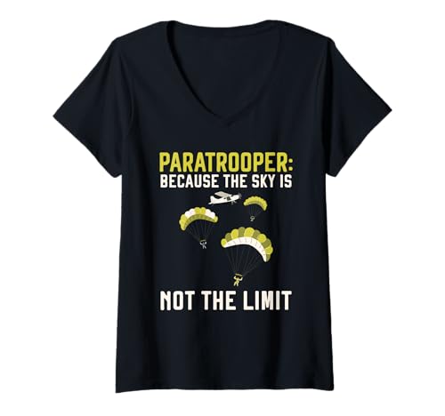 Damen Fallschirmjäger Fallschirmjäger Fallschirmspringen Fallschirmspringen Fallschirmspringen T-Shirt mit V-Ausschnitt Damen Fallschirmjäger Fallschirmjäger Fallschirmspringen Fallschirmspringen Fallschirmspringen T-Shirt mit V-Ausschnitt von Airborne Paratrooper Parachute Skydiving