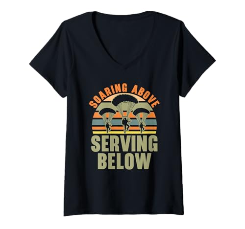 Damen Fallschirmjäger Fallschirmjäger Fallschirmspringen Fallschirmspringen Fallschirmspringen T-Shirt mit V-Ausschnitt Damen Fallschirmjäger Fallschirmjäger Fallschirmspringen Fallschirmspringen Fallschirmspringen T-Shirt mit V-Ausschnitt von Airborne Paratrooper Parachute Skydiving