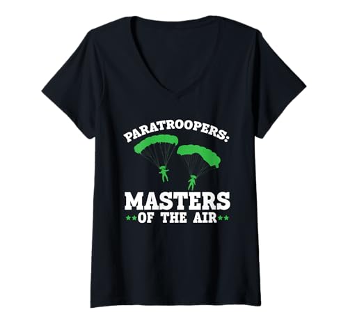Damen Fallschirmjäger Fallschirmjäger Fallschirmspringen Fallschirmspringen Fallschirmspringen T-Shirt mit V-Ausschnitt Damen Fallschirmjäger Fallschirmjäger Fallschirmspringen Fallschirmspringen Fallschirmspringen T-Shirt mit V-Ausschnitt von Airborne Paratrooper Parachute Skydiving