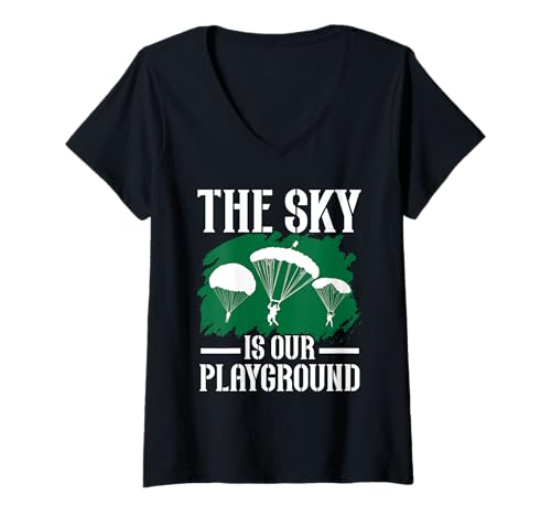 Damen Fallschirmjäger Fallschirmjäger Fallschirmspringen Fallschirmspringen Fallschirmspringen T-Shirt mit V-Ausschnitt Damen Fallschirmjäger Fallschirmjäger Fallschirmspringen Fallschirmspringen Fallschirmspringen T-Shirt mit V-Ausschnitt von Airborne Paratrooper Parachute Skydiving