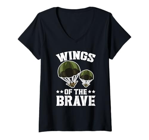 Damen Fallschirmjäger Fallschirmjäger Fallschirmspringen Fallschirmspringen Fallschirmspringen T-Shirt mit V-Ausschnitt Damen Fallschirmjäger Fallschirmjäger Fallschirmspringen Fallschirmspringen Fallschirmspringen T-Shirt mit V-Ausschnitt von Airborne Paratrooper Parachute Skydiving